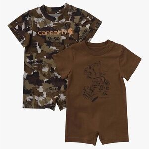Carhartt Brown Camo and Solid Brown Baby Short Rompers